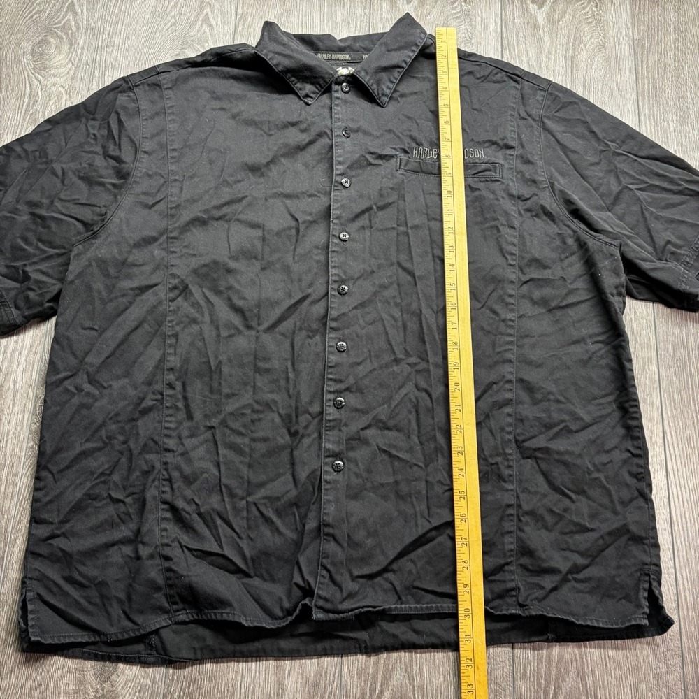Harley-Davidson Mens 3XL Black Embroidered Flaming Skull Short Sleeve Work Shirt - Picture 6 of 8